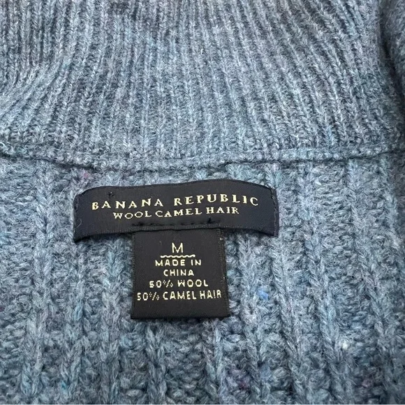 Banana Republic Wool Camel Hair Sweater Mens M Blue Gray 1/4 Zip Preppy - Picture 4 of 12